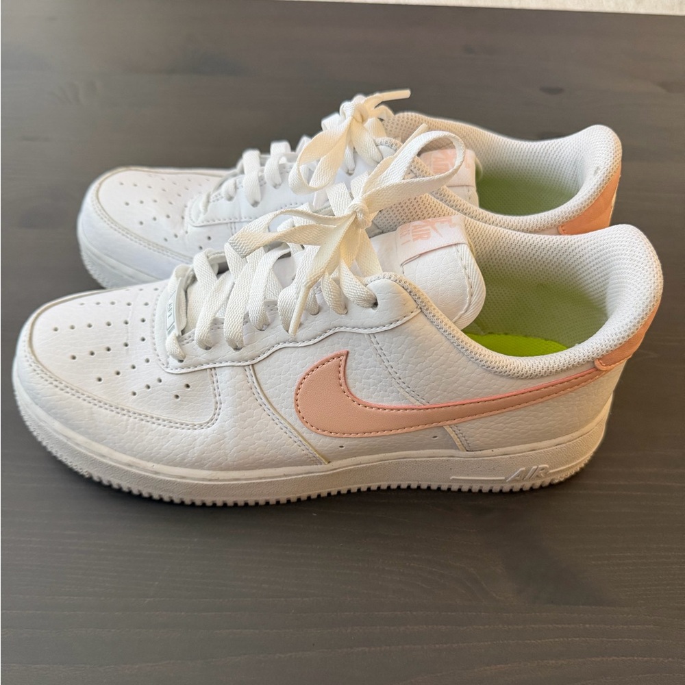 Nike Air Force 1 White and Peach Sneakers